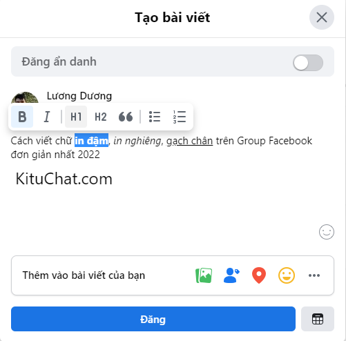 tạo chữ in đậm in nghiêng trên FB